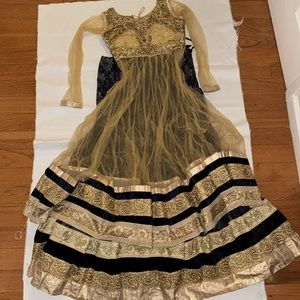 Navy blue and gold lehenga set